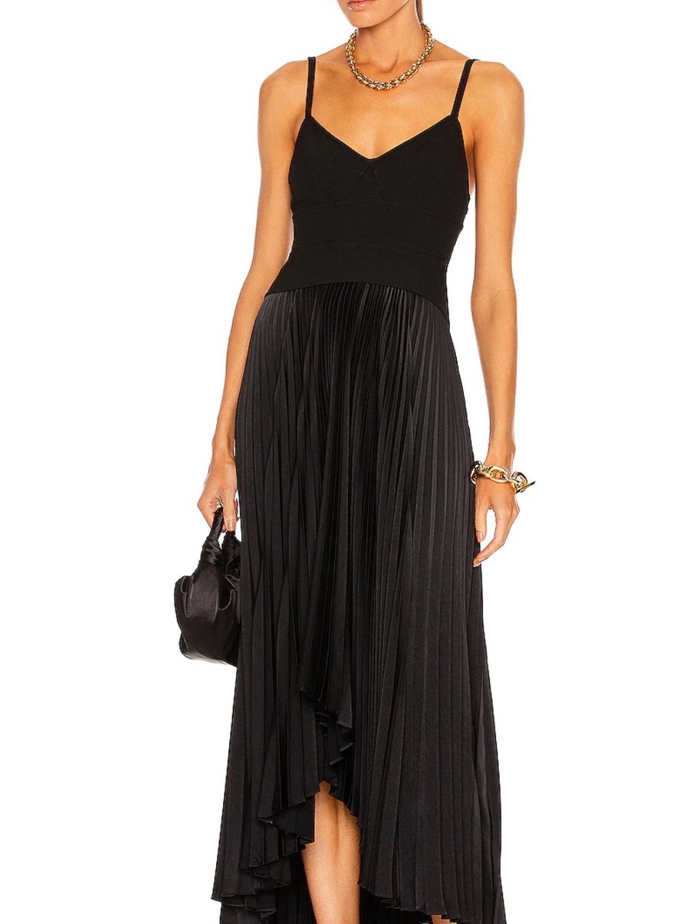 ALC Gwen Black Pleated Maxi Dress with Spaghetti Straps size 00 NWOT